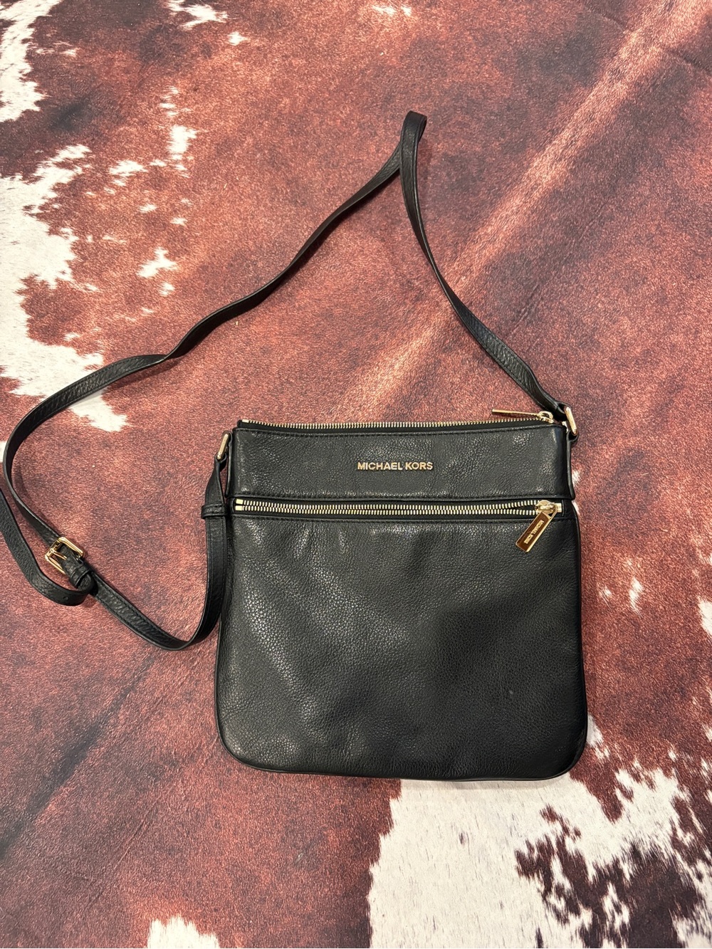 Michael Kors Black Leather Crossbody with Gold Hardware